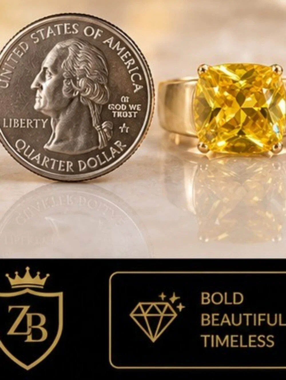Vintage 1993 AAA+ Yellow CZ Cushion Cut 18K Gold Plated Ring Size 8 NOS